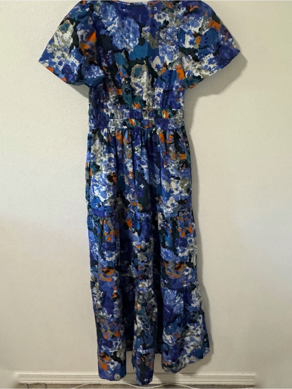 Anthropologie The Somerset Maxi Dress Blue Floral Abstract Short Sleeve Tier-XS - Picture 3 of 10